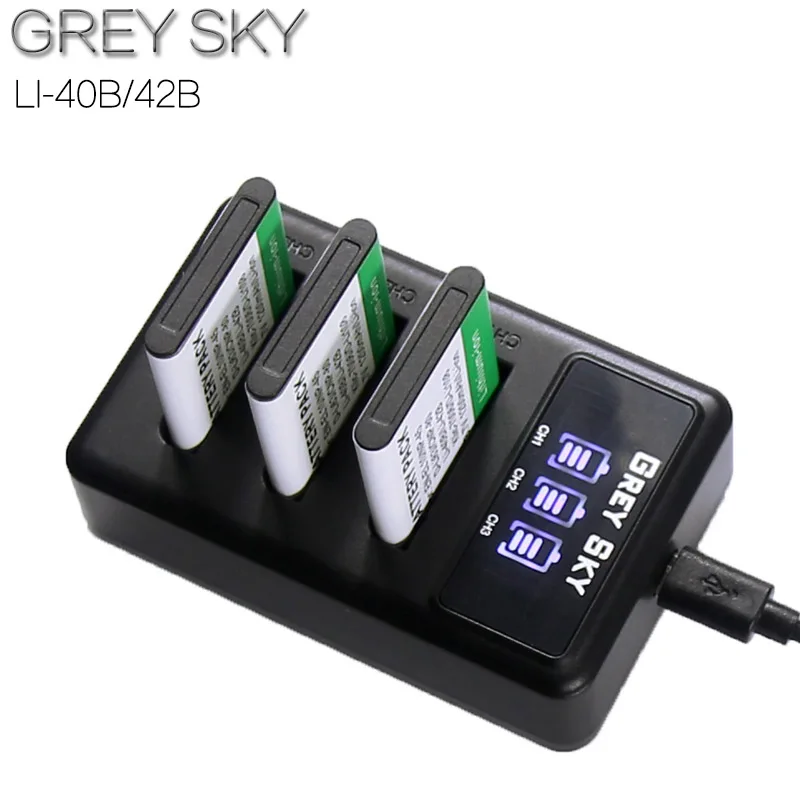 3xENEL10 Li-40B Li ion аккумулятор 40B 42B Батарея+ USB зарядное устройство для цифровой камеры Olympus Li-42B NP-45, для Nikon EN-EL10 D-Li63 D-Li108 NP-80 CNP80 KLIC-7006