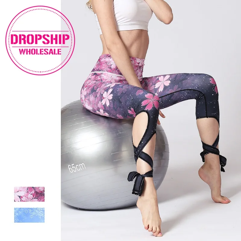 Sweet Flower Fitness Yoga Pants Sport Training Leggings Gym Women High Waist Print Strappy Tights Running Jogging Tummy Control Sweet Flower Fitness Yoga Pants Sport Training Leggings Gym Women High Waist Print Strappy Tights Running Jogging Tummy Control