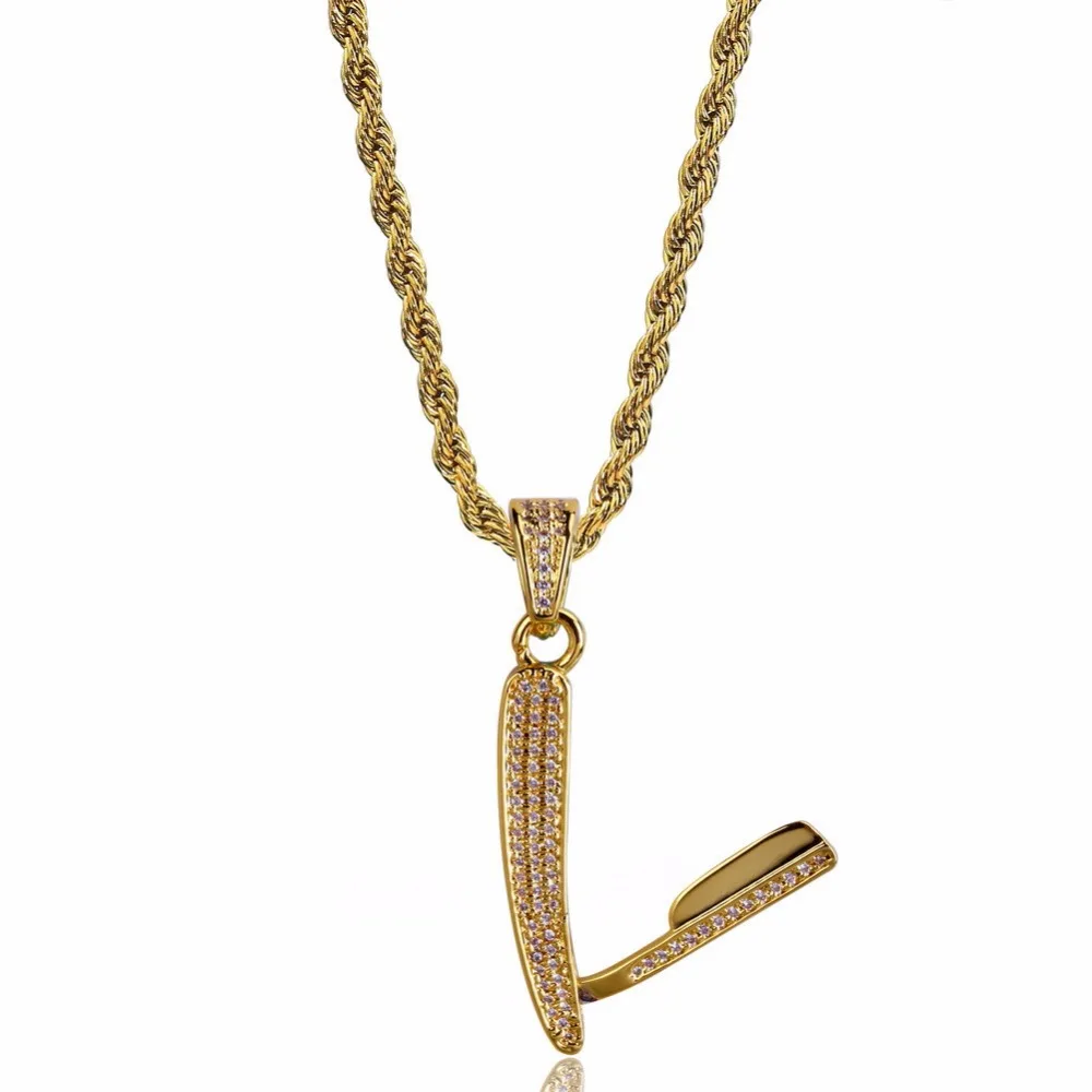 Дешево Вращающийся бритва кулоны Gold Filled Медь Материал CZ Кристалл Bling льдом хип хоп, Парикмахерская ювелирные изделия