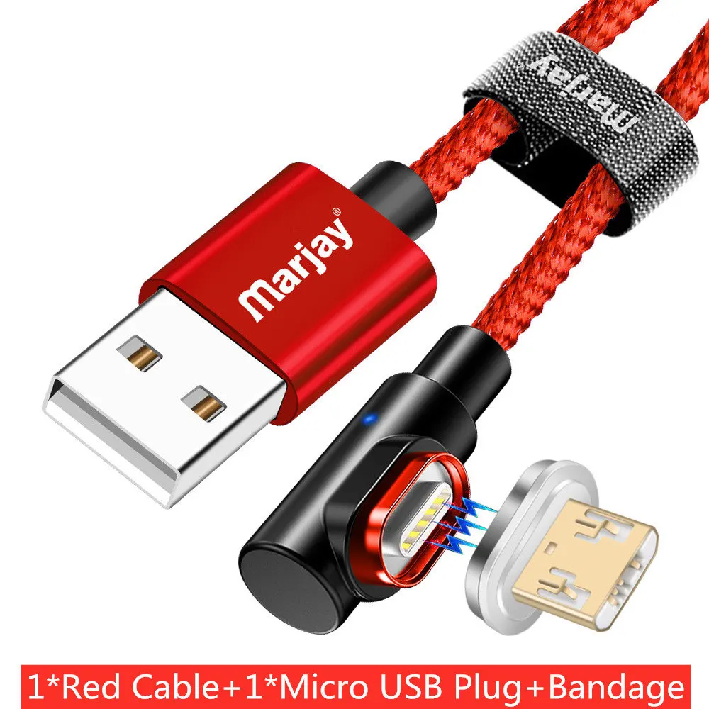 Marjay Магнитный USB кабель 90 градусов 3A быстрое зарядное устройство Micro usb type C кабель для iPhone Samsumg Xiaomi huawei кабели для мобильных телефонов - Цвет: Red For Micro