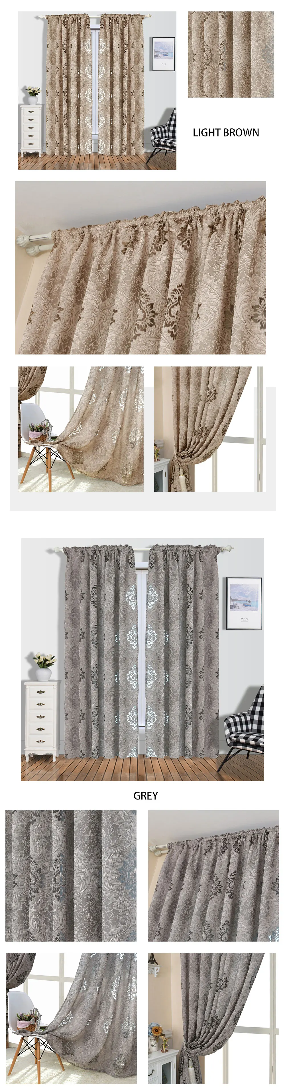 2 NAPEARL Window Panel Screening Floral Jacquard Semi-shades Curtains Free Shipping Brown for Bedroom Natural Ready Made Fabrics (1)