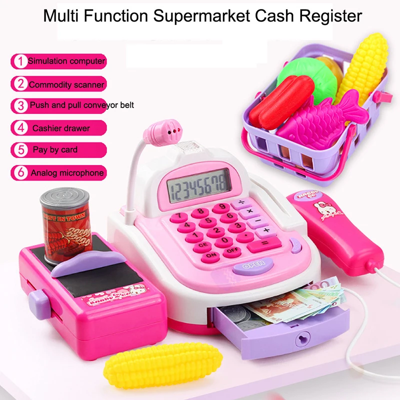 Kids Multi functional Plastic Supermarket Cash Register Cashier Pretend