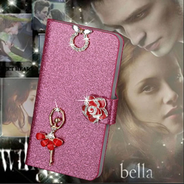 

Luxury PU Leather Wallet Case For LG F60 D390 D390N MS395 Flip Cover Shining Crystal Bling Case with Card Slot & Bling Diamond