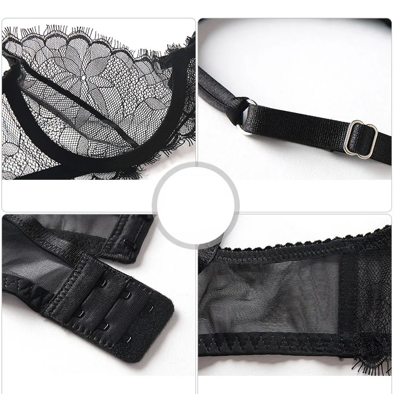 Women Lace Sexy Bra Set Push Up Underwire Ultra-Thin Cup Back Closure Underwear  (6)