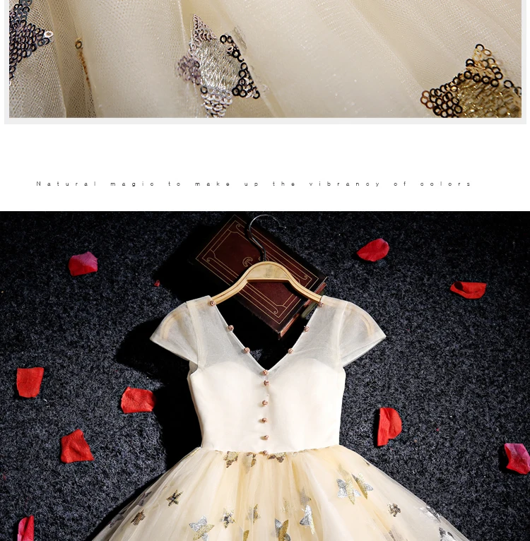 Блестками звезд детские платья с v-образным вырезом для девочек в цветочек платья бальное платье для девочек Праздничное платье для дня рождения костюм Бисер вечерние платье B190
