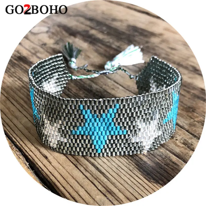 Go2boho MIYUKI браслет бусы тканые браслеты женские запонки со звездой браслеты с кисточками женские пентаграммы ювелирные изделия ручной работы Прямая поставка - Окраска металла: M-B0088-C