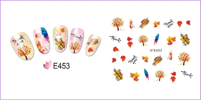11 упаковок/партия наклейки для ногтей 3D симуляция задняя клейкая наклейка для ногтей осень кленовый лист Тыква Турция День благодарения