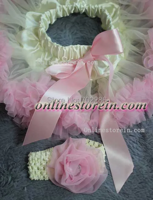 Розового цвета и цвета слоновой кости для новорожденных девочек пачки повязка шифон цветок Baby Shower подарок комплект из двух предметов