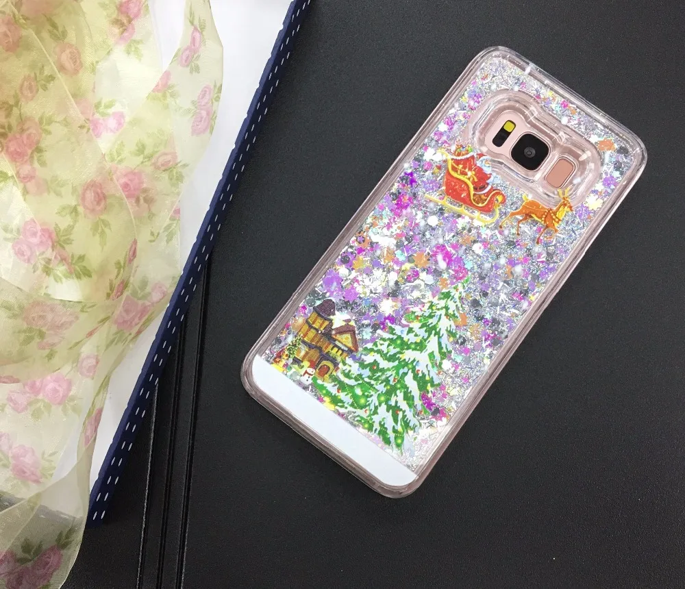 Botexbling Рождество Санта Клаус подарки Олень чехол для Samsung Galaxy S8 s8plus дело Блеск Звезды зыбучие пески динамический жидкий Cover