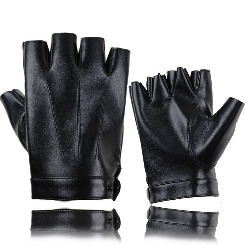 Женские танцевальные перчатки для выступлений, перчатки для езды на велосипеде, для фитнеса, кожаные перчатки без пальцев, перчатки из искусственной кожи Guantes de Cuero - Цвет: Black