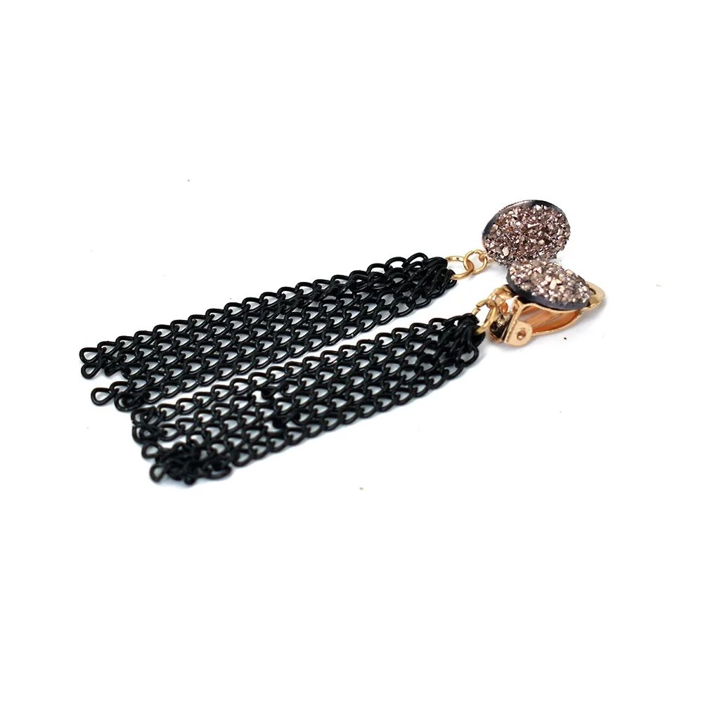 Bing Tu винтажные черные серьги-цепочки с кисточками без отверстий, женские круглые серьги-Клипсы из смолы Druzy, ювелирные изделия без пирсинга, манжеты для ушей - Окраска металла: color 4