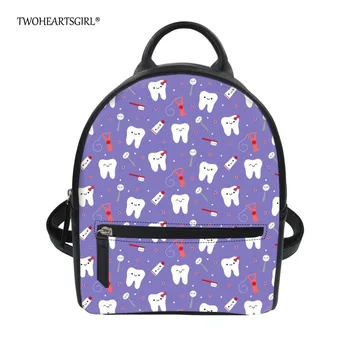 

Twoheartsgirl Purple Dental Print Mini Pu Leather Backpack College Girls Women School Travel Backpack Small Waterproof Backbags