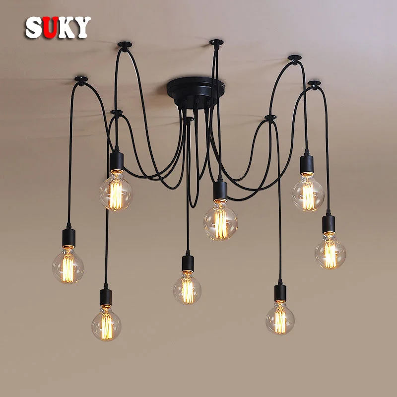 DIY винтажная Подвесная лампа паук регулируемая длина Ретро стиль E 27 Edison лофт