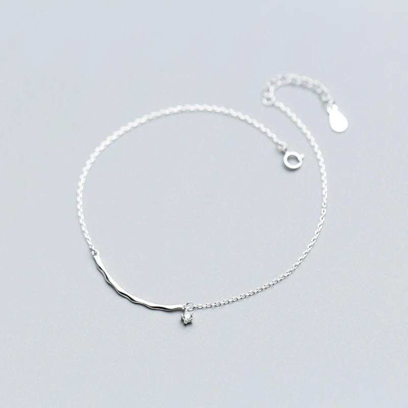 Простой дизайн одна палка с цирконом Шарм 925 пробы Серебряный лодыжки браслеты для женщин ножной браслет Стерлинговое Серебро-ювелирные изделия