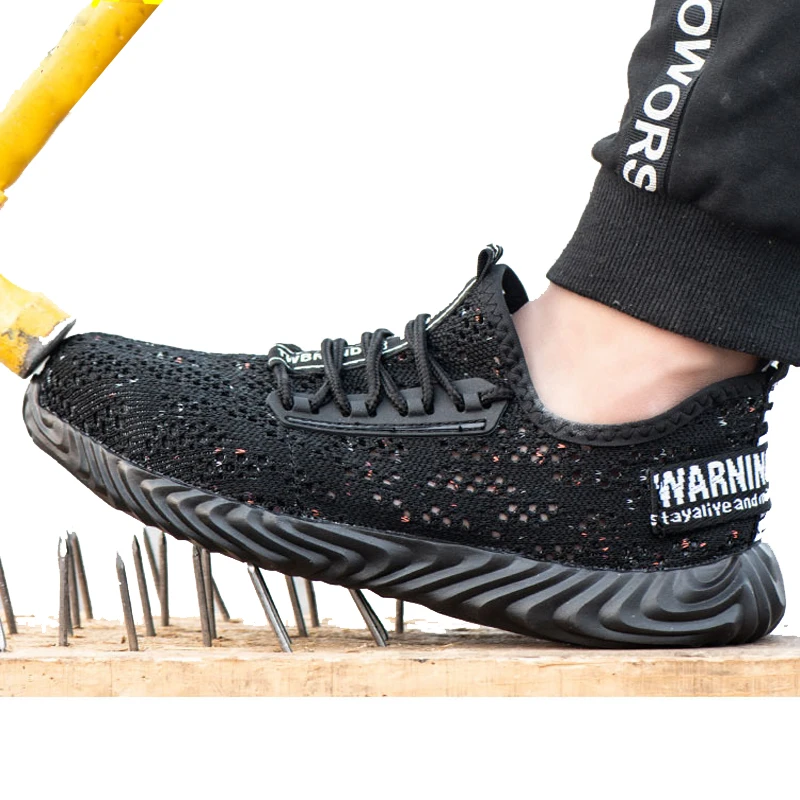 

New breathable safety shoes work women men's Lightweight summer anti-smashing piercing sandals Single mesh sneakers steel toe