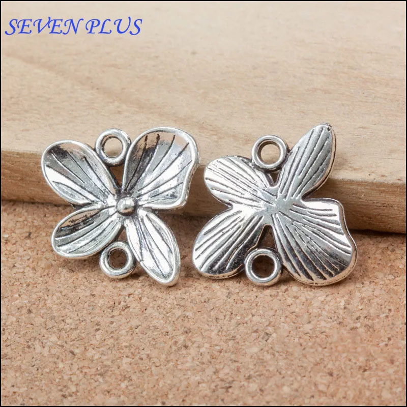 High Quality 20 Pieces/Lot 20mm*19mm Anique Silver Plated Flower Connector Bracelets Charms For