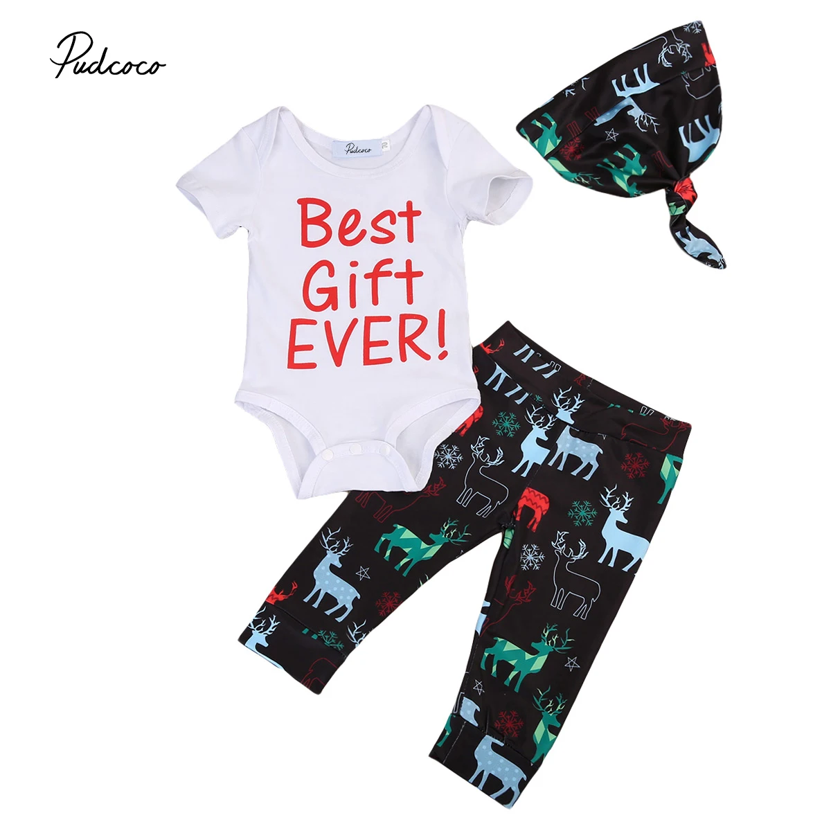 3 шт. детский хлопковый костюм с коротким рукавом принтом оленя|baby girl clothes|infant baby
