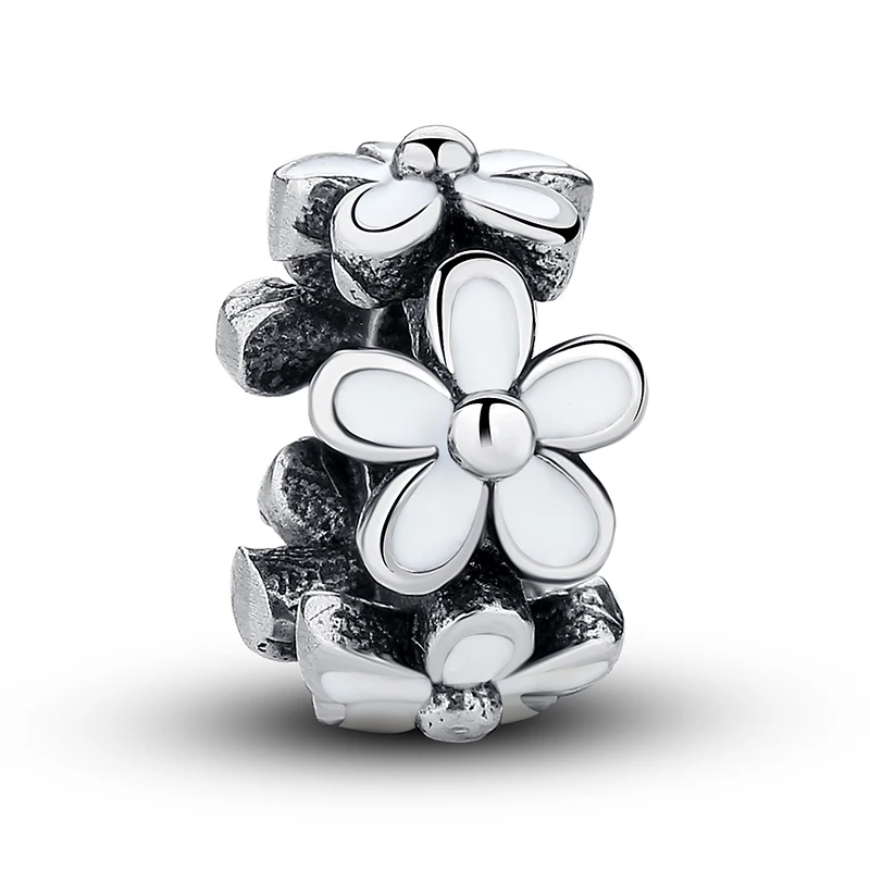 

100% 925 Sterling Silver Soild Enamel White Flower Big Hole Bead Fit European Bracelet Authentic Luxury DIY Jewelry Gift