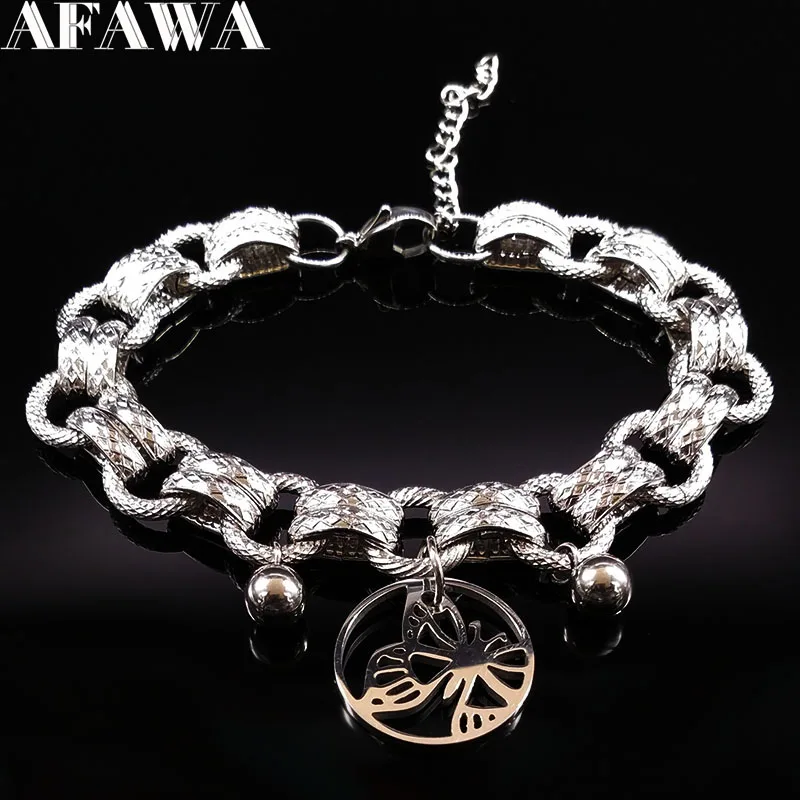 Модные женские браслеты из нержавеющей стали с бабочкой, серебряные цветные браслеты, ювелирные изделия, Браслеты mujer moda B17931