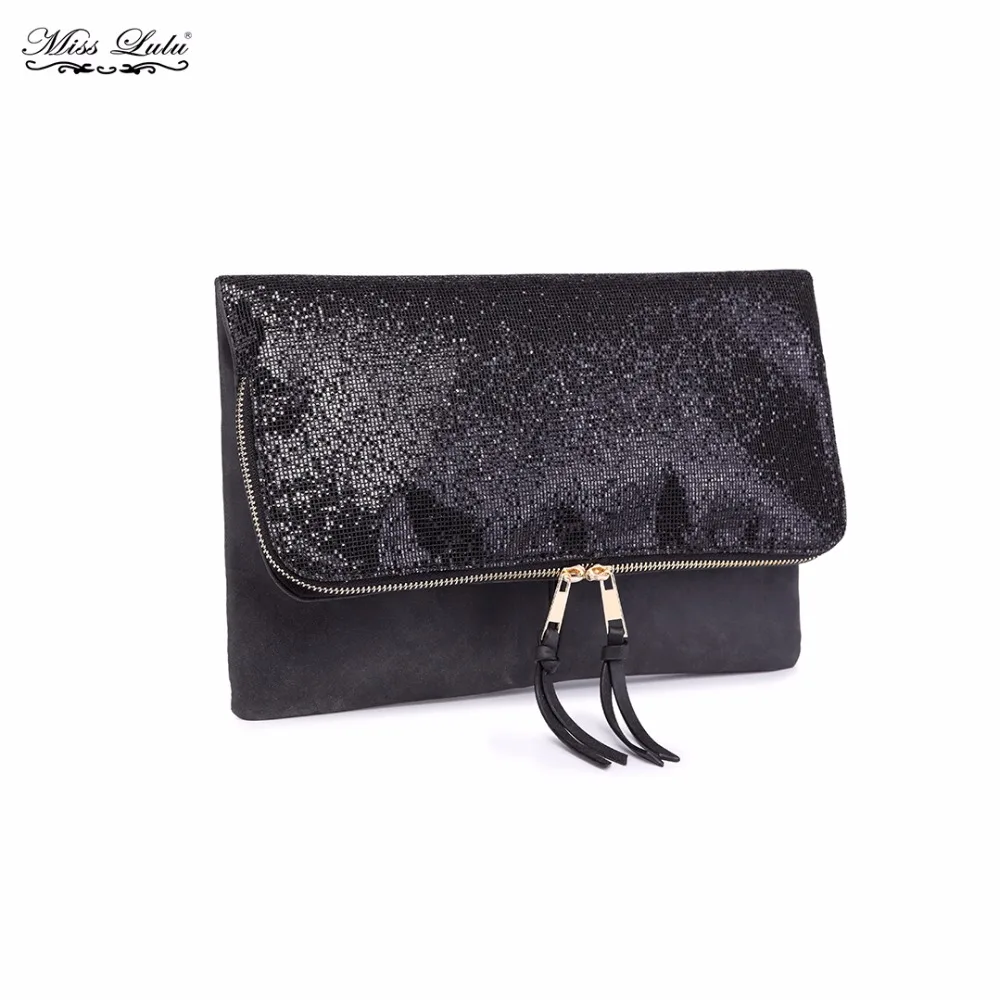 

Miss Lulu Women Designer Bling Glitter Evening Party Clutch Ladies PU Leather Purse Girls Fashion Zipped Hand Bag LT1764