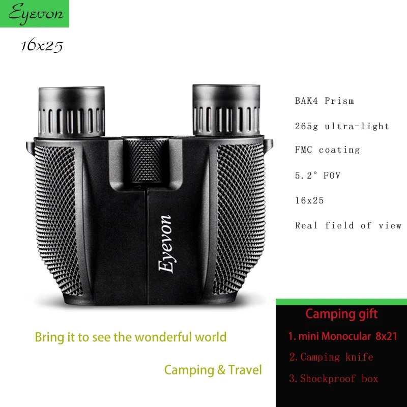 Eyevon مناظير 16x25 في الهواء الطلق عالية مرات للماء المحمولة تلسكوب المهنية الصيد البصري للرؤية الليلية العدسة