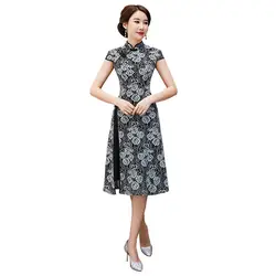 Новый для женщин кружево пикантные Винтаж Короткие Вышивка Cheongsam Новинка китайский стиль воротник стойка платье дамы тонкий Qipao M-XXXL