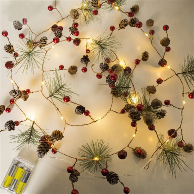Украшения для рождественской елки, рождественские украшения, 2 м, 20 светодиодов, медная проволока, сосна, конус, звезда, гирлянды, Navidad Kerst, Рождество.Q