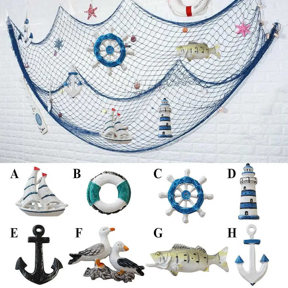

2019 Mediterranean Style Resin Starfish Sailboat Lighthouse Helmsman Anchor Sea Bird Swim Ring Decorative Wall Sticker Ornament
