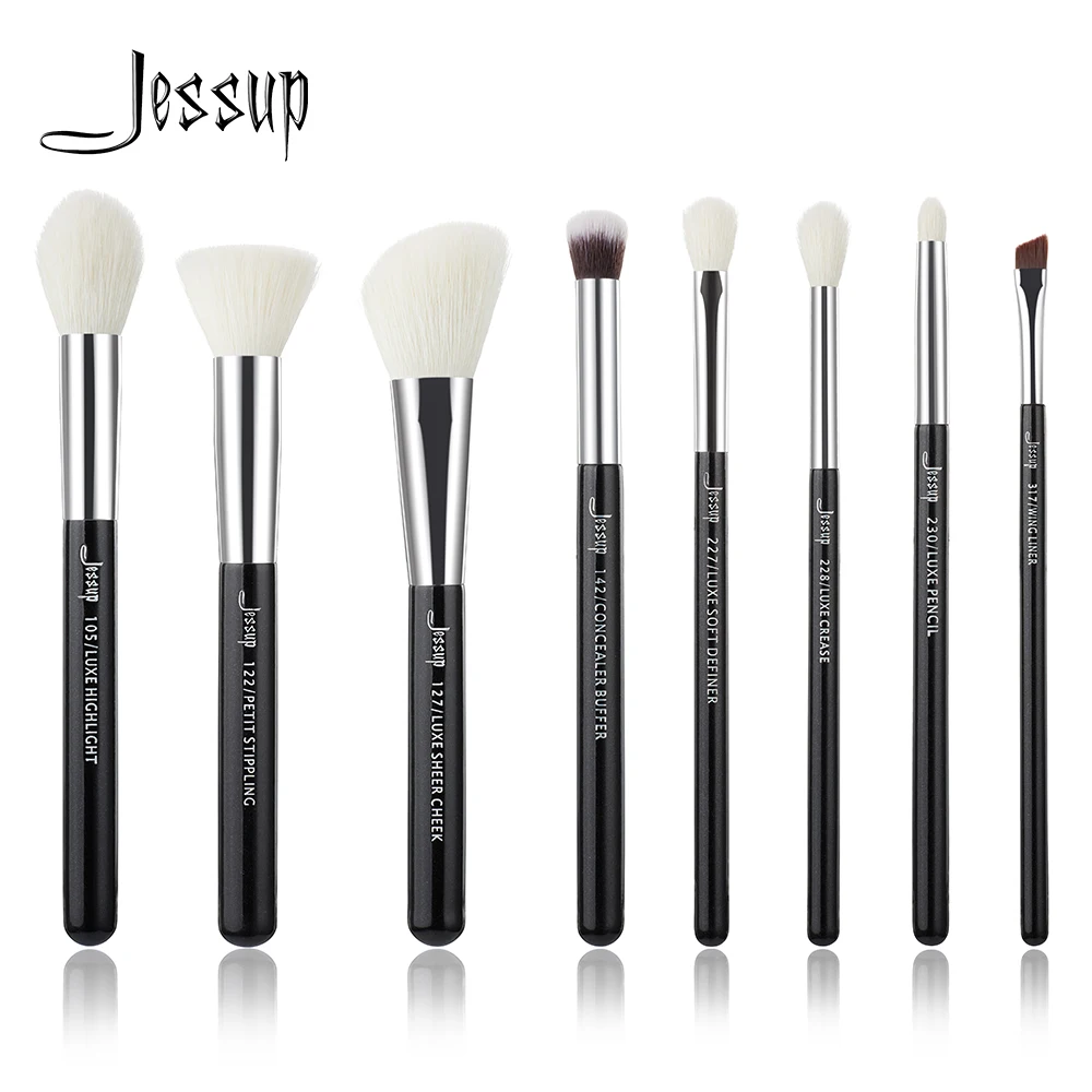 Jessup бренд черный/серебристый Профессиональный набор кистей для макияжа Набор инструментов основа Stippling натуральные синтетические волосы