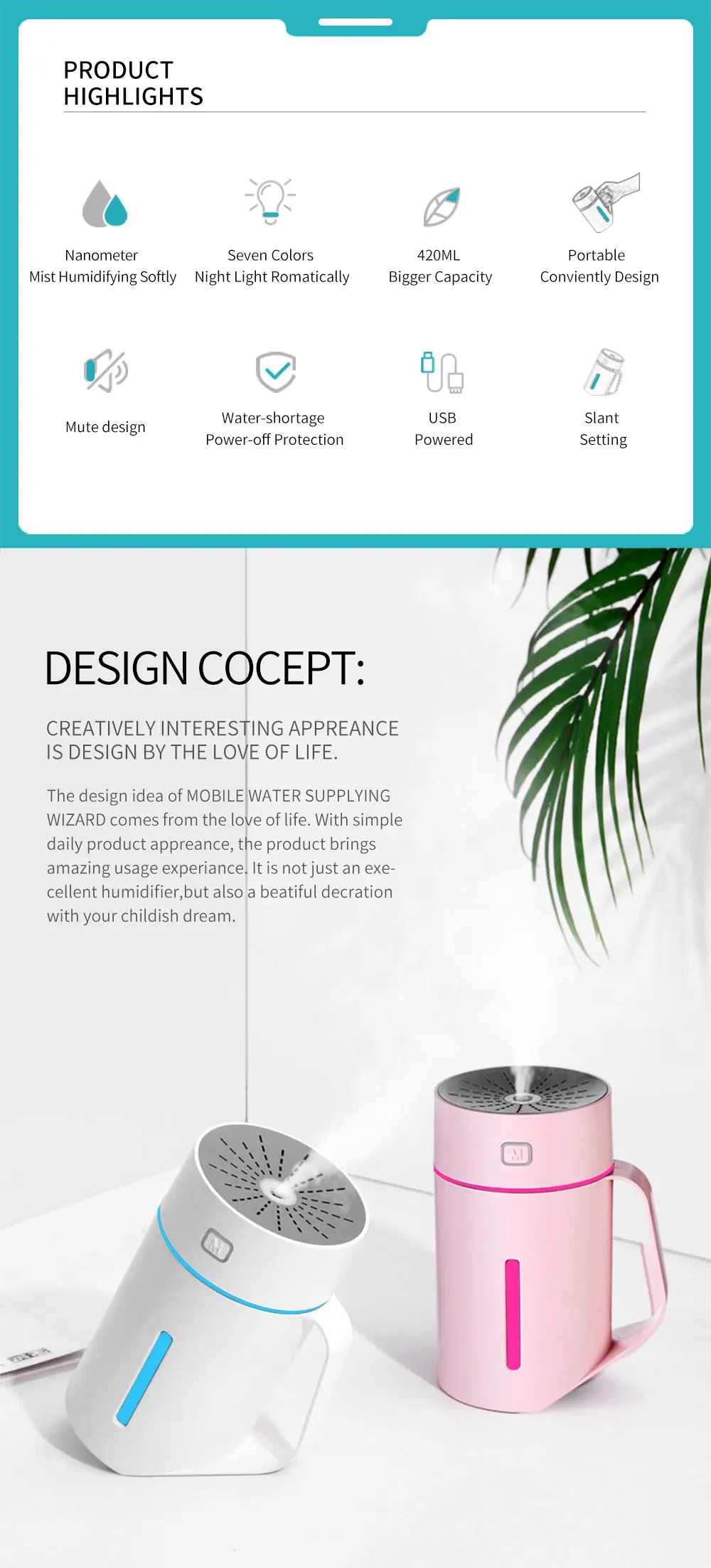 420ML USB Humidifier Portable Mini Cup Shape Humidificador Aroma Oil Diffuser with Seven Color Night Lamp for Home Office Car (13)