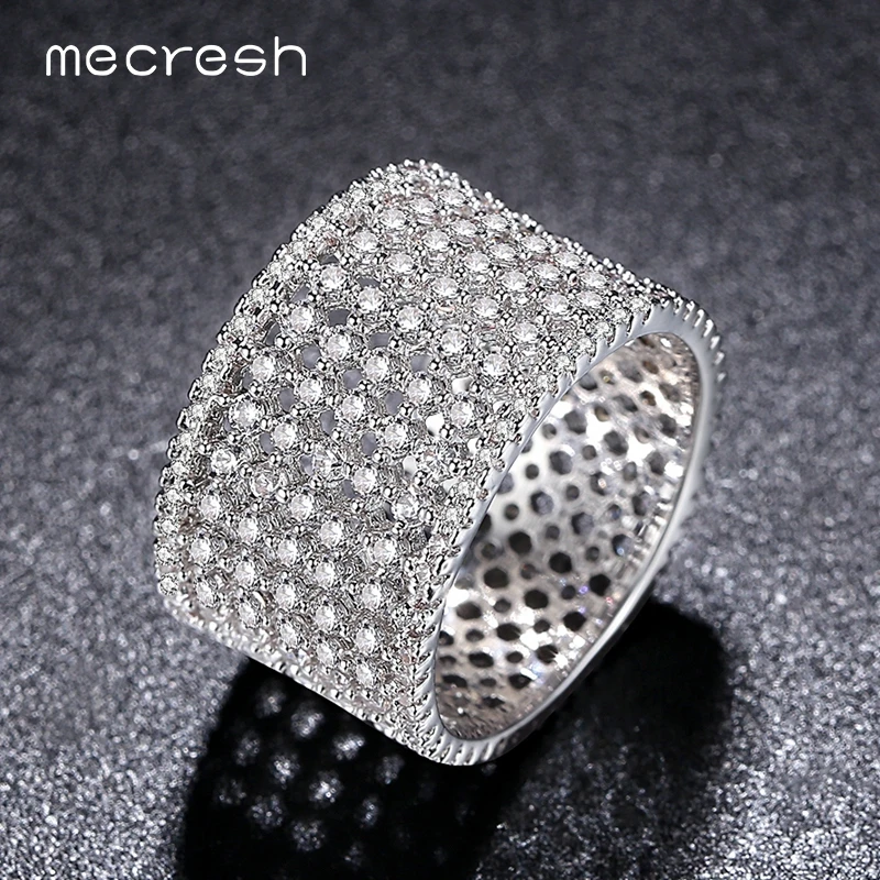 

Mecresh New Finger Ring For Women Pave 13mm Clear Micro CZ Round Silver Color Party Aneis Feminino Wedding Jewelry JZ022