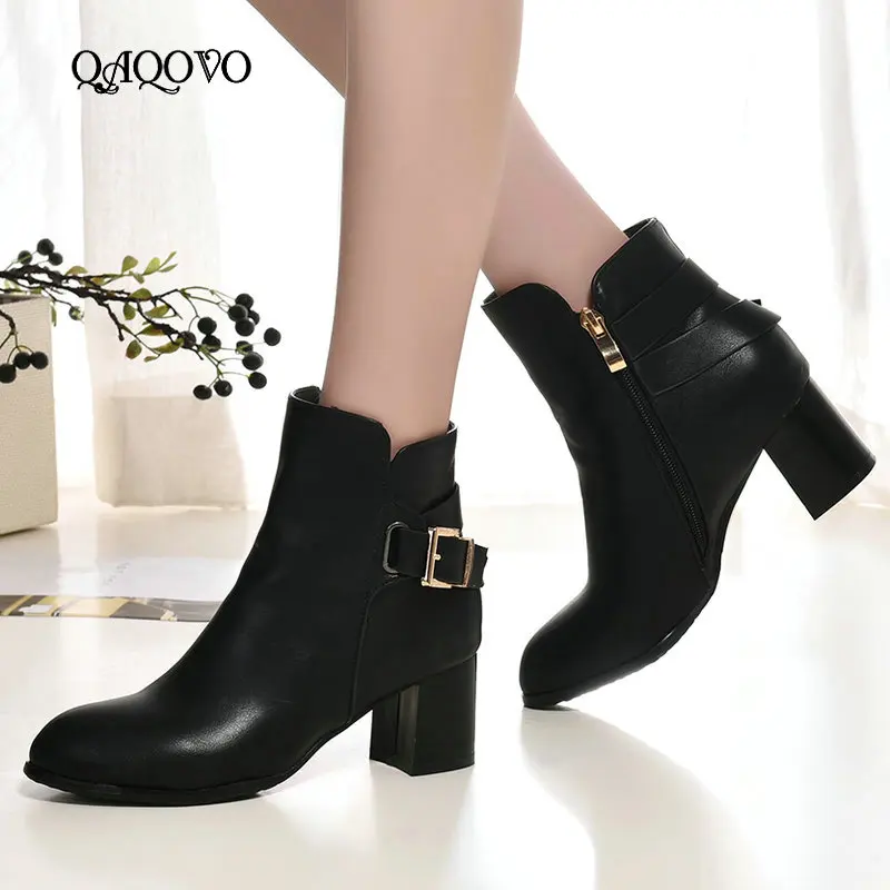 

Fashion Ankkle Boots Women Comfortable Square High Heel Zipper Pointed Toe Spring Autumn Female Shoes Black Beige Gray