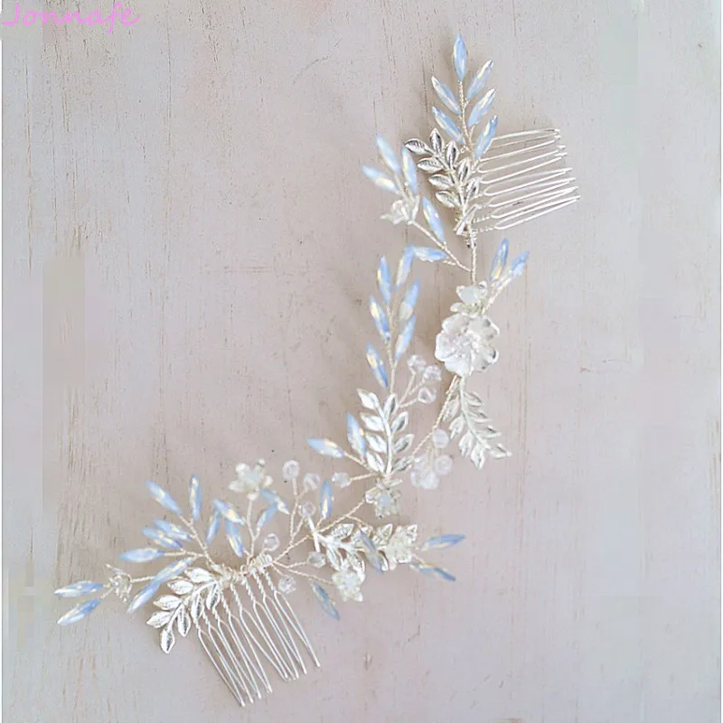 

Jonnafe New Design Crystal Bridal Silver Long Hair Comb Women Piece Handmade Wedding Hair Vine Accessories Jewelry