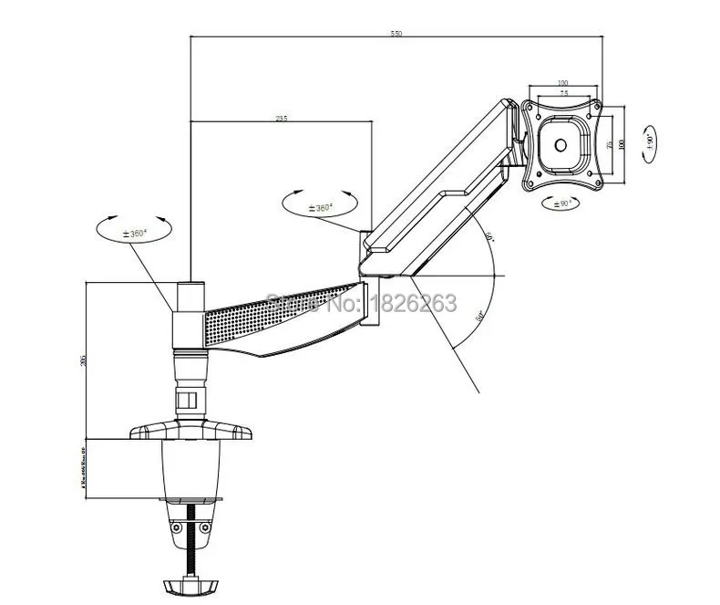 Подъемная 80 см Высота полюса 360 градусов полное вращение 10-2" дисплей монитор держатель Arm Настольный зажимной кронштейн для монитора