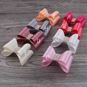 

8 pcs/lot, Stunning Rhinestone Double Stacked Satin Bow Hair Clips Big Bow on Lined Alligator Clip
