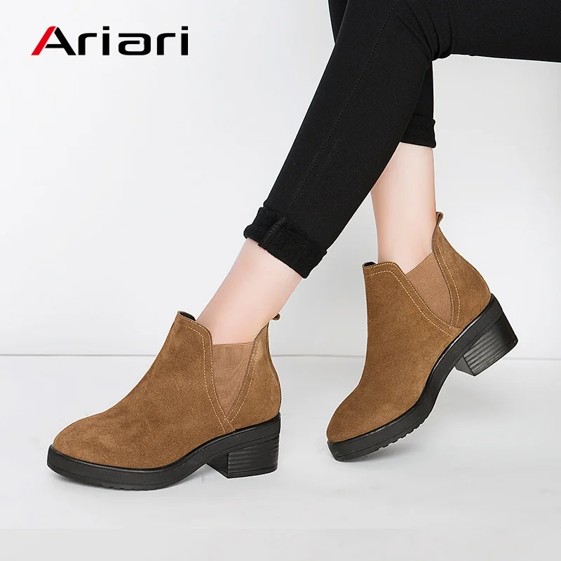 

Ariari 2018 Fashion Women Winter Shoes Women's Ankle Short Boots Genuine Leather Shoes Platform Chelsea Boots Plus Size 43
