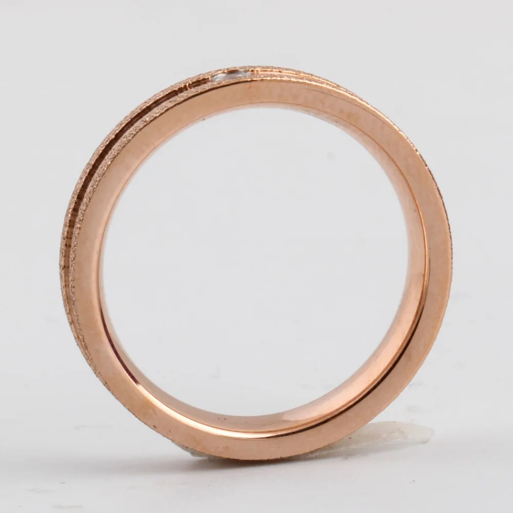 Valentines Gift Rose Gold-Color Stainless Steel 4mm Fine Pave Setting Cubic Zircon Wedding Rings Size 6-9 wedding rings finger rings fashion rings zircon rings fashion ring crystal rings stainless steel rings metal rings stone rings gold rings