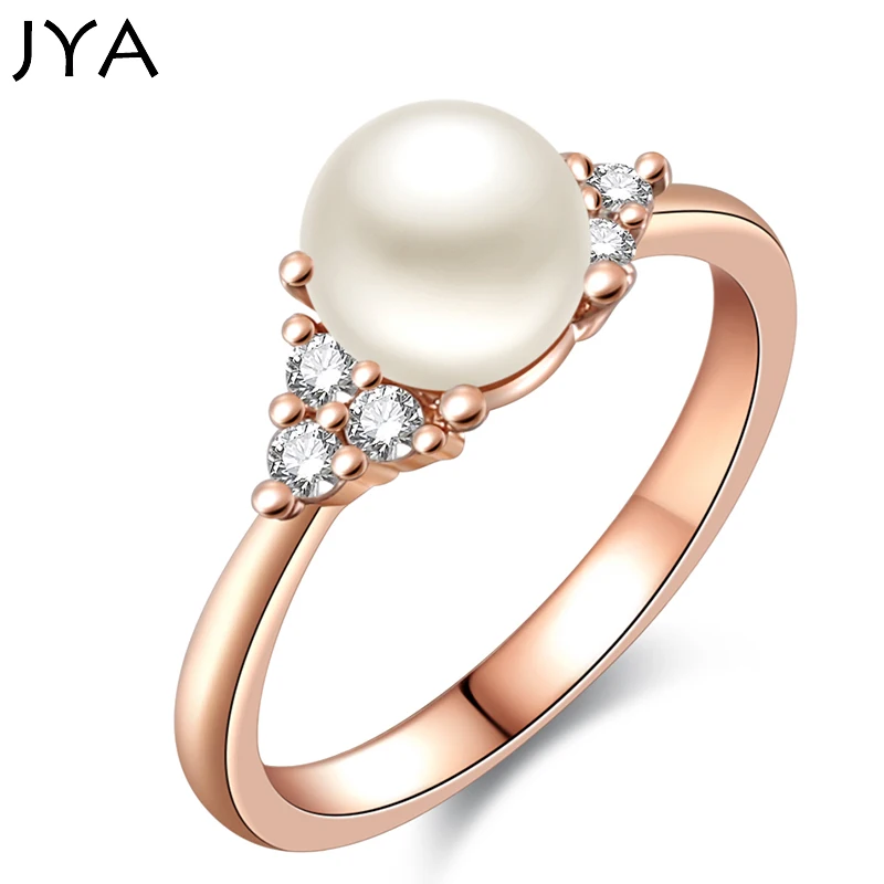 

JYA Simple Fashion Pearl Ring Exquisite Rhinestone Rings for Women Rose Golden Anillos Mujer Wedding Engagement Party Adorrn