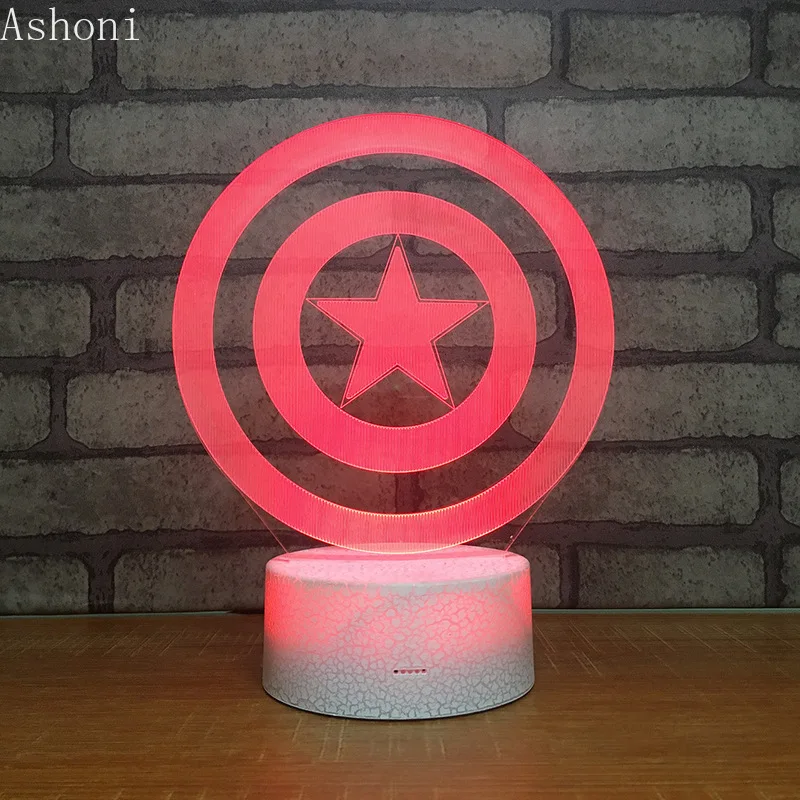 

Captain America Shield Shape 3D Table Lamp Touch Control 7 Colors Changing Acrylic Night Light USB Decorative Kids Toys Gifts