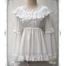Spring White Chiffon & Lace Ruffles O-neck Lantern Long Sleeve Shirt Women Shirts Blouses Gothic Lolita Blouse Femme Ete 2017