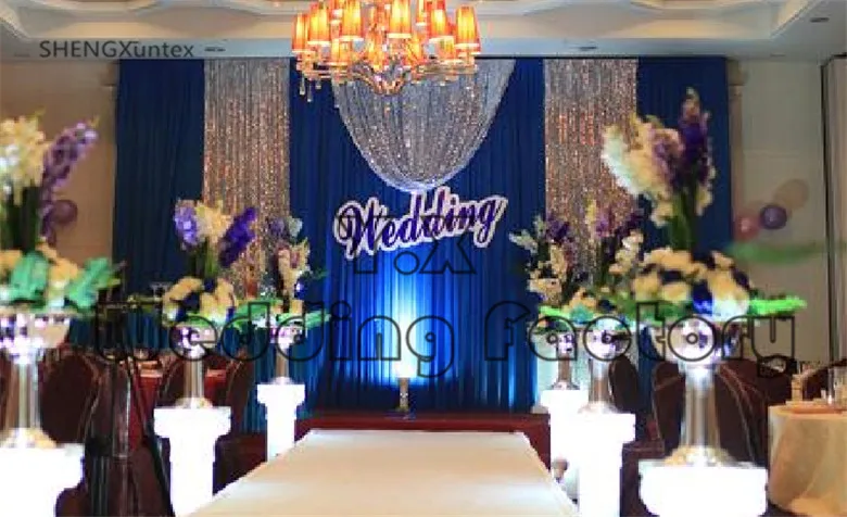 

new simple design ROYAL BLUE Color Wedding Backdrop back Curtain With Silver Sequin Fabric swags 10ft*20ft free shipping