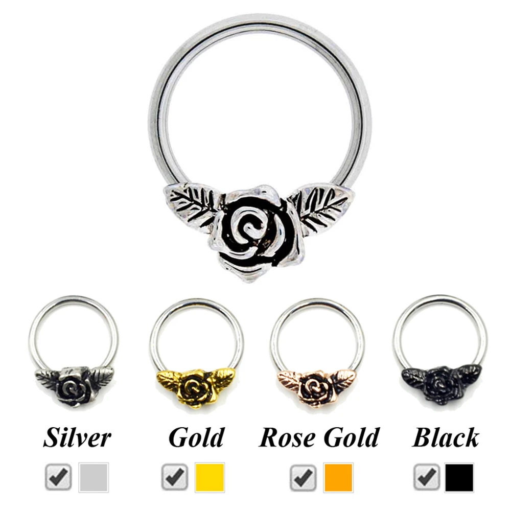 Rose Flower Nose Hoop Ring Clicker Retainer Body Piercing Ear Tragus