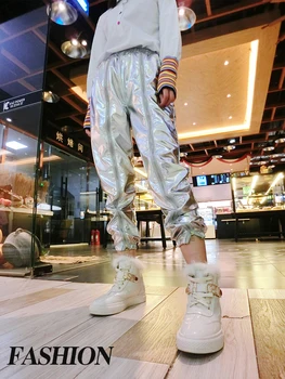 

Women Sliver Streetwear Trousers Loose Harem Pants V156
