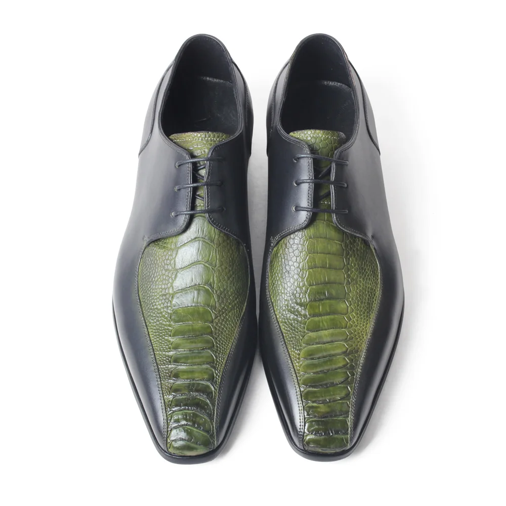 VIKEDUO/Роскошные брендовые туфли из кожи страуса; Мужские модельные туфли дерби из телячьей кожи; Свадебная офисная обувь; Zapatos ручной работы на заказ - Цвет: Green