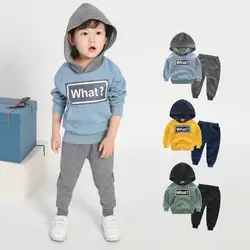 Новая весенняя детская одежда, костюм для мальчиков, толстовка с буквенным принтом + штаны, комплект из двух предметов