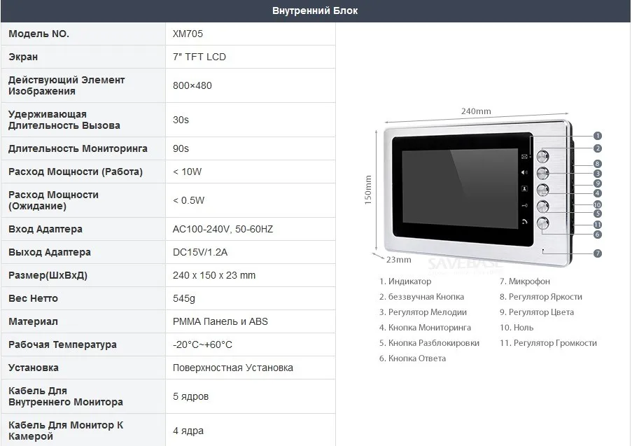 HOMSECUR 7 "Видеодомофон Система + Панелью с брелоками и  Паролями для Дома/Квартиры  XC004-S + XM705