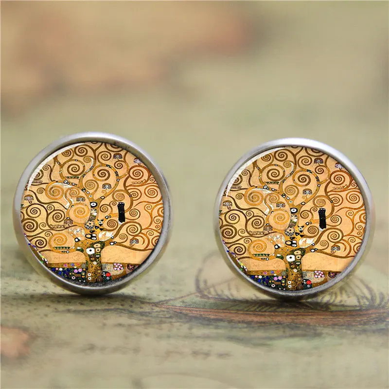 

10pairs/lot Symbolism earring Tree of Life painting by the artist earring glass Photo Klimt Jewelry earring