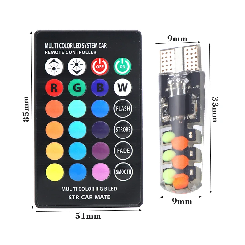 2 шт. T10 W5W RGB светодиодный лампы с пультом дистанционного управления 12 чипов COB силиконовый корпус стробоскоп вспышка автоматическая лампа для чтения Клин автомобильный парковочный светильник