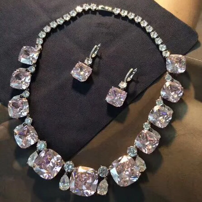 Банкетный раздел высокая имитация желтый розовый серьги ожерелье ключицы цепи S925 стерлингового серебра роскошная атмосфера женский