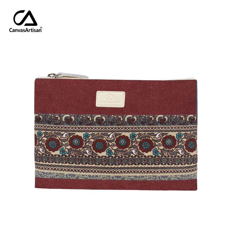 wine red Canvasartisan Качество Женщины хранения кошелек косметичка Холст Ретро Простой кошельки женские винтажные Цветочные сцепления держатель карманные сумки - Цвет: wine red